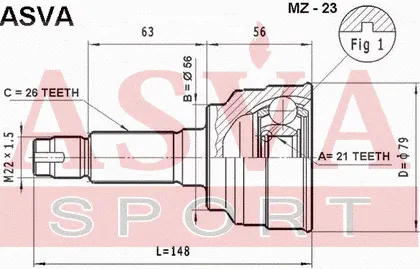 Шрус наружный (граната) Asva передний для Mazda 323 VI (BJ) 1994-1998. Артикул MZ-23-0