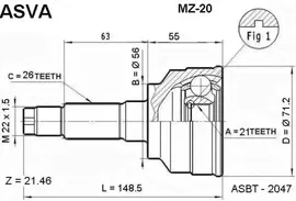 Шарнирный комплект, приводной вал ASVA MZ-20