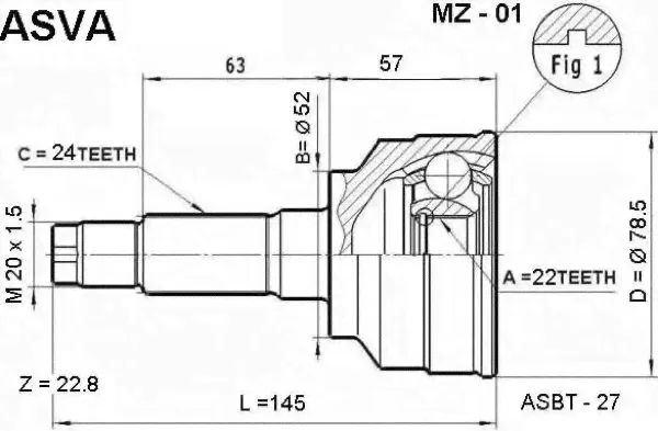 Шарнирный комплект, приводной вал ASVA MZ-01
